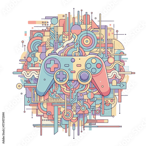 Abstract Gaming Illustration with Controller Design