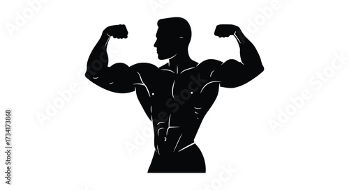 Muscular man flexing arms and showing physique a striking silhouette