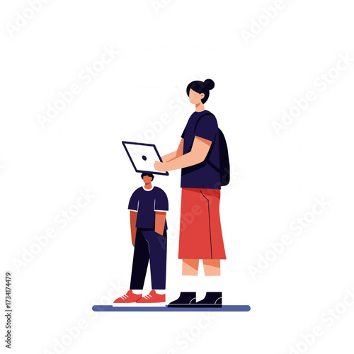 Tall Woman with Laptop and Short Man