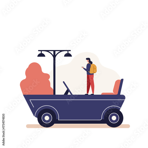 Person using phone on car in an urban setting