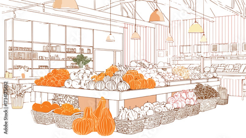 Organic Food Store Interior with Varied Produce Display