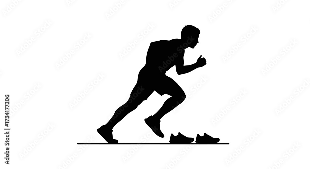 Fototapeta premium Dynamic male runner silhouette in mid stride, showing energetic movement and focus on athletic achievement