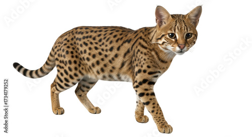 Quadro su tela Isolated Savannah cat walks, looking forward with attention, domestic feline pre