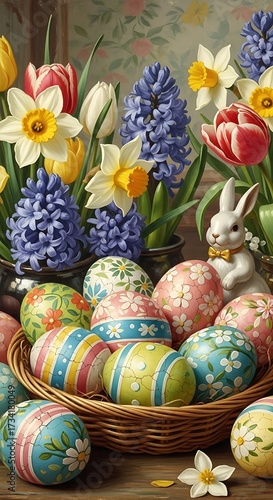 Easter Floral Arrangement with Eggs.