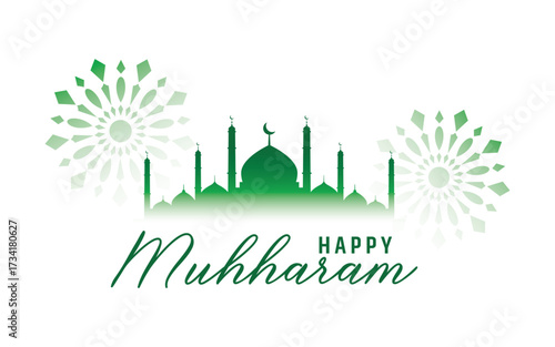 Elegant Green Mosque Silhouette for Islamic New Year Muharram Celebration