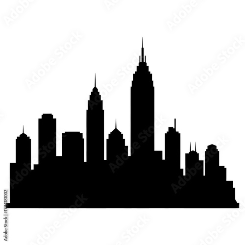 Panoramic city skyline with iconic skyscrapers at dusk