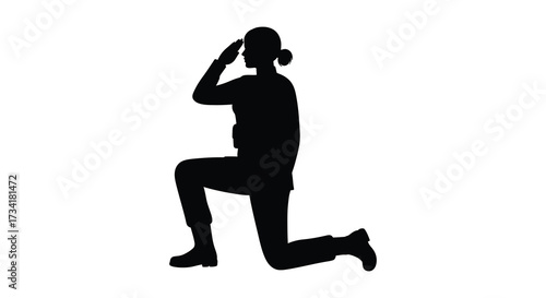 Woman kneeling in profile hand to forehead a striking silhouette