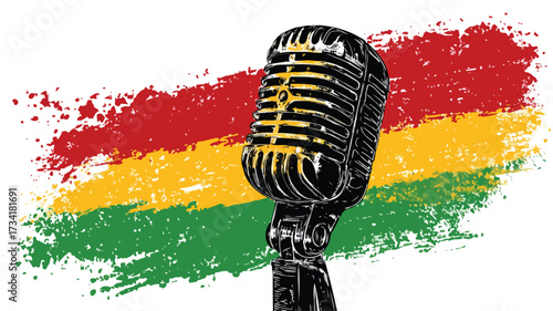 Vibrant Reggae Music Elements Set Flag Microphone Rastafari Vector Illustration