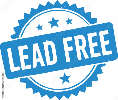Blue Lead Free stamp with stars on white background seal badge