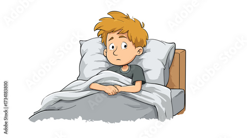 Bedridden Sick Boy Cartoon Vector Illustration for Medical Concepts