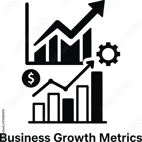 Business growth metrics icon with upward trend arrows and bar charts