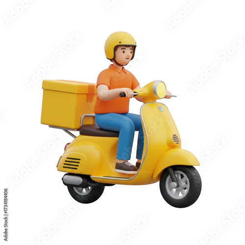 Delivery Scooter with Rider and Box Transportation Service Fast Shipping Courier Motorbike Moped Transportation