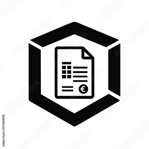 Financial document with a euro symbol, calculator, and data table representing accounting and economic analysis