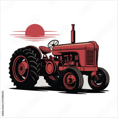 farm tractor vector  illustration on white background  with  strong text and wheat stalks