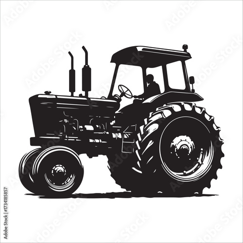 modern farm tractor silhouette vector illustration on white background