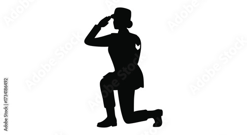 Respectful military salute of a kneeling service member a striking silhouette