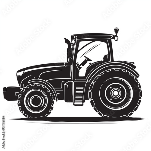 modern farm tractor silhouette vector illustration on white background