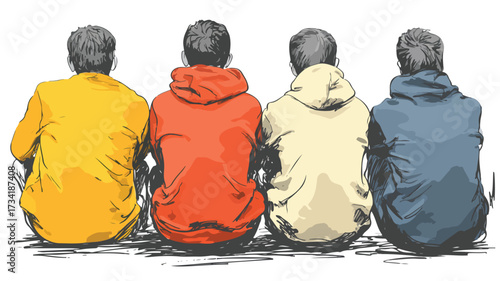Teenage Boys Sitting and Watching Together - Group of Male Teenagers Enjoying Time