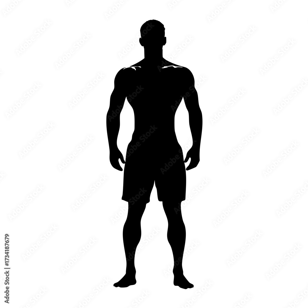 Naklejka premium Silhouette of muscular man standing upright facing forward isolated on white background