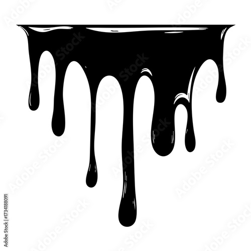 Black silhouette of dripping liquid from the top edge isolated on transparent background