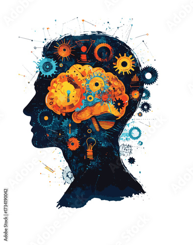 Silhouette of a man s head with 3