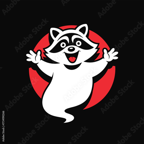 Playful Raccoon Ghost Logo on Black Background