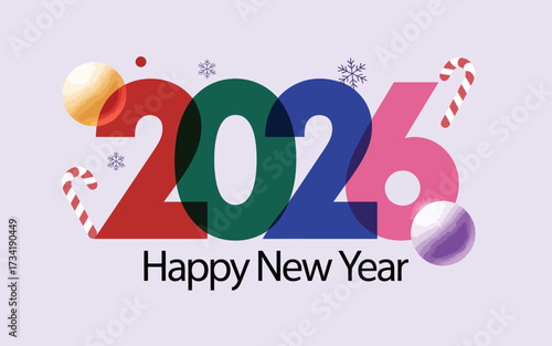 Vibrant abstract graphic celebrating 2026 happy new year with festive decorations vector eps silhouette