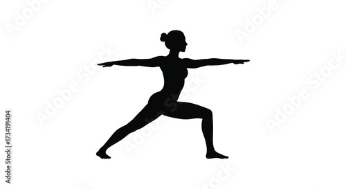 Woman practicing warrior two pose a striking black and white silhouette
