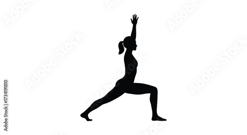 A woman performing a lunge yoga pose depicted as a silhouette