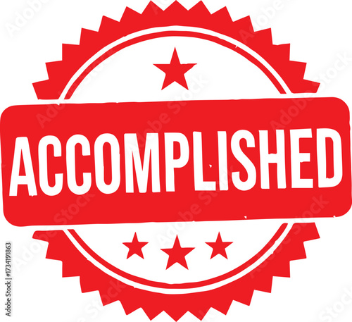 Red Accomplished Stamp with Stars on White Background word text