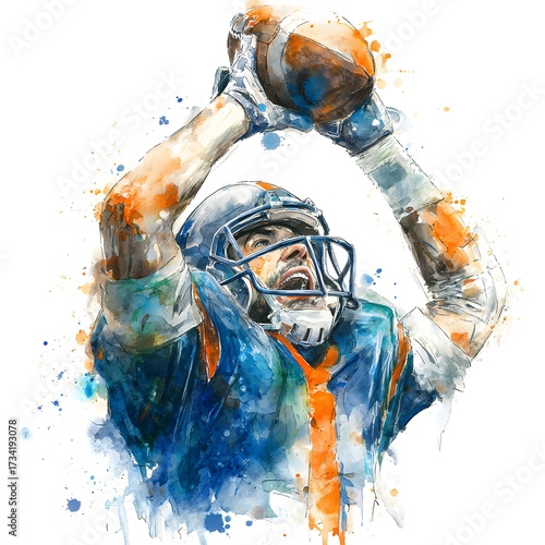 American Football Watercolor Clipart Set – Dynamic Players, Helmets, Balls, Game Field Illustrations for Sports, Posters and Decor
