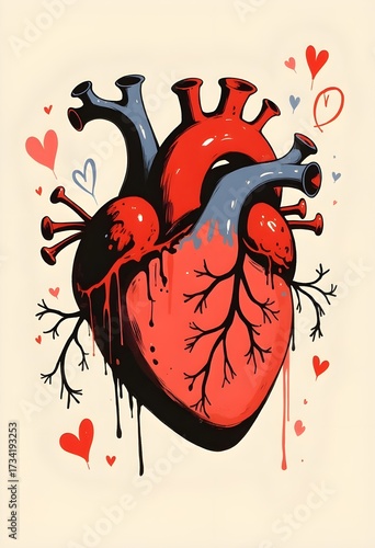 heart with blood in vertical