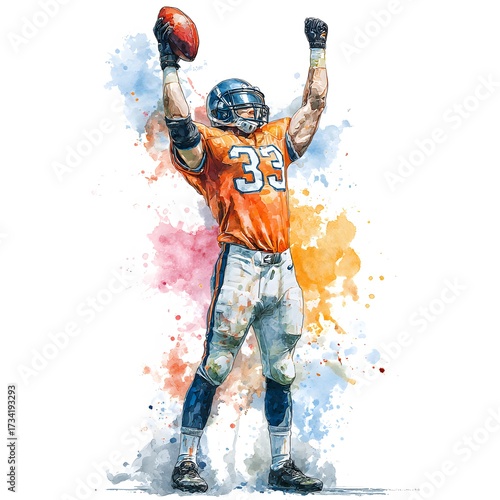 American Football Watercolor Clipart Set – Dynamic Players, Helmets, Balls, Game Field Illustrations for Sports, Posters and Decor