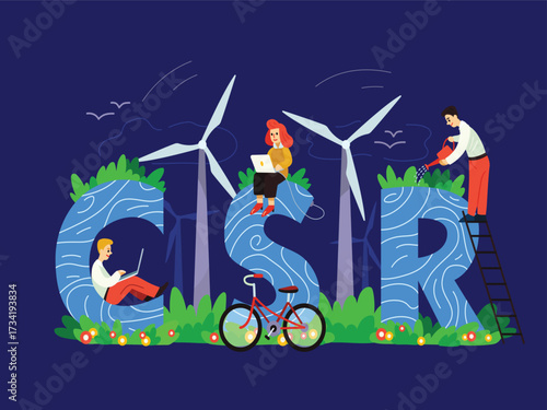 Corporate Social Responsibility Concept with Eco Friendly Initiatives and Wind Turbine Power Generation Symbolism Depicted Vividly