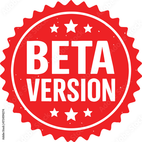 Red Beta Version Stamp With Stars On White Background label badge