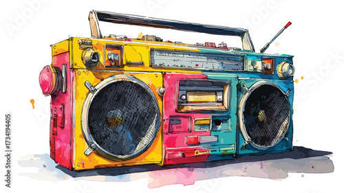 Vibrant Watercolor Boombox Illustration on Clean White Background