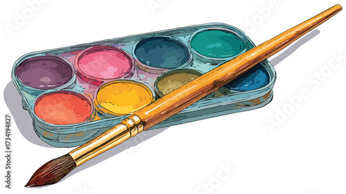 Watercolor Painting Palette and Brush Vector Illustration