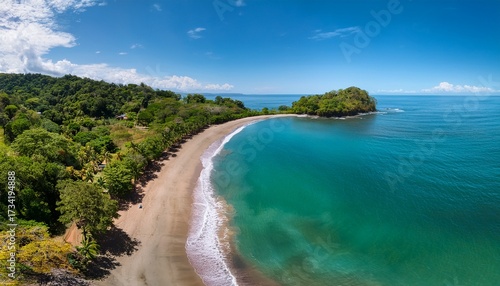 aerial view of beautiful samara beach in costa rica with white sand and clear turquoise water samara beach