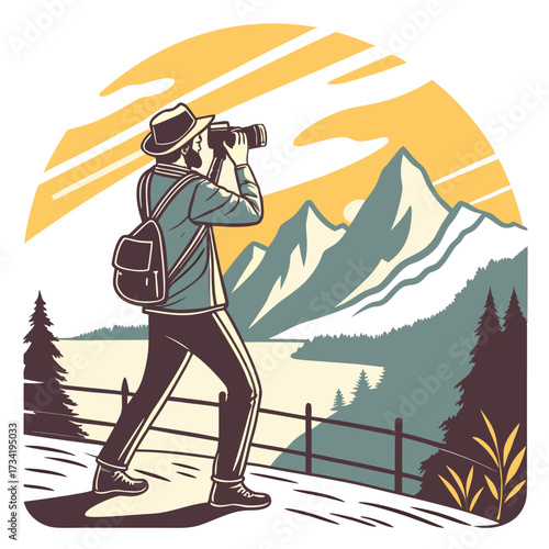 vector illustration of a man with a backpack
