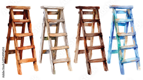 Creative Wooden Ladders Watercolor Painting Style