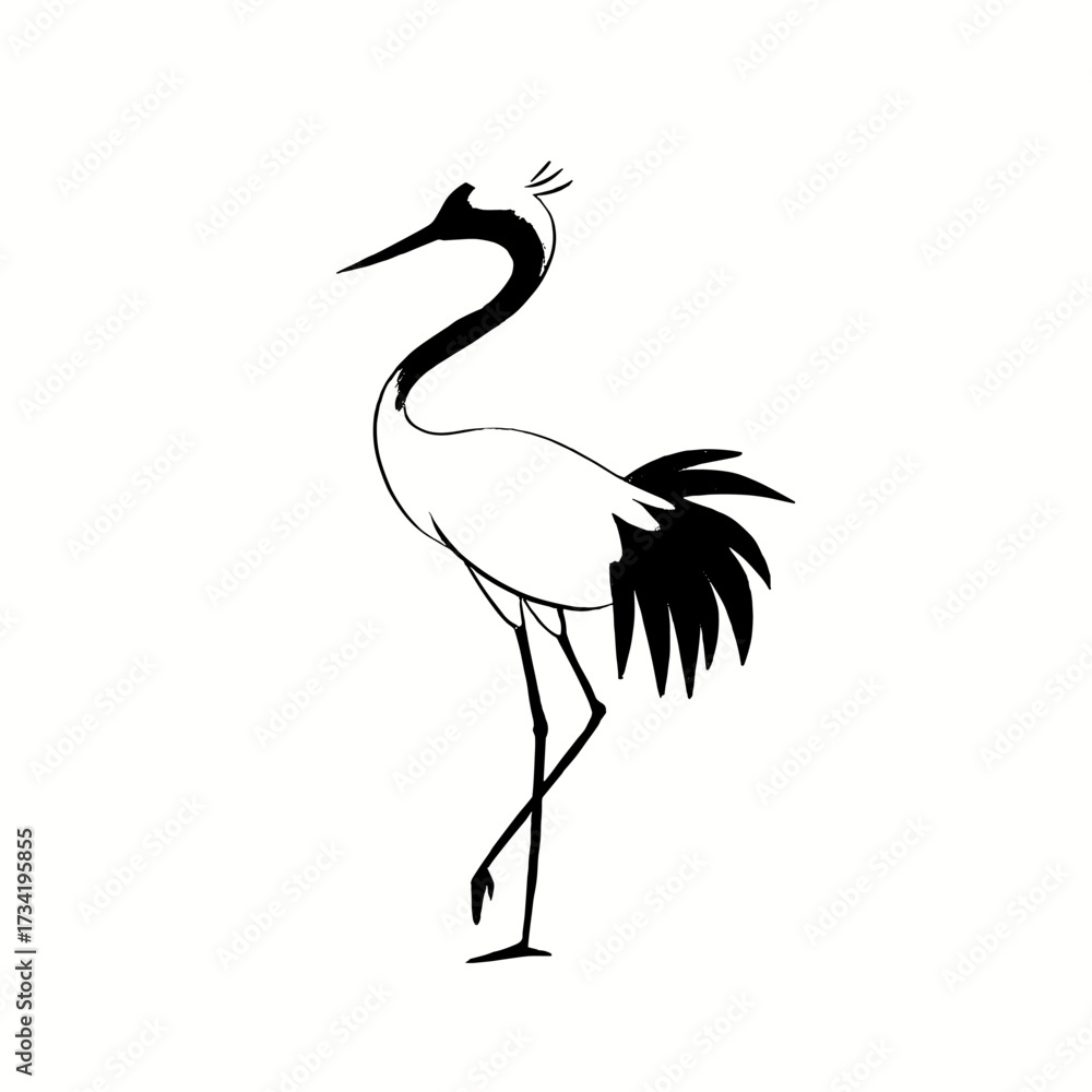 Obraz premium Crane. Crane simple black and white line art vector logo