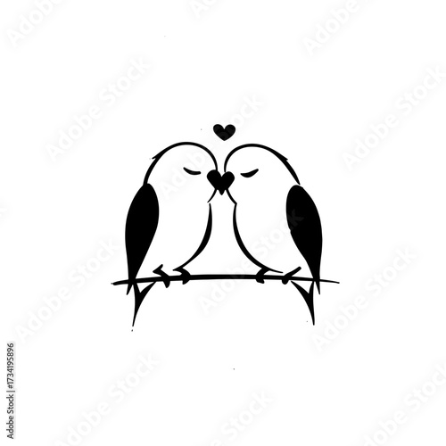 Lovebird. Lovebird simple black and white line art vector logo
