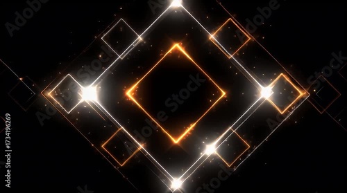 Abstract Geometric Neon Squares Glowing Background Animation.