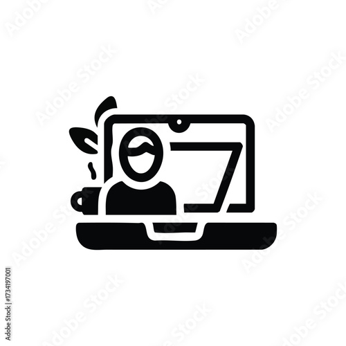 Wallpaper Mural Minimalist black and white of a person wearing glasses in front of a computer monitor with a plant leaf on the side Torontodigital.ca