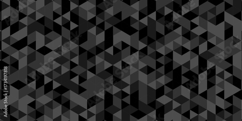 Abstract low polygon cubic black gray black vector poly triangle texture geometric pattern composed of triangular. geometric wall tile and metal cube background triangle wallpaper design.	