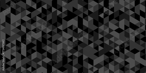Abstract low polygon cubic black gray black vector poly triangle texture geometric pattern composed of triangular. geometric wall tile and metal cube background triangle wallpaper design.	
