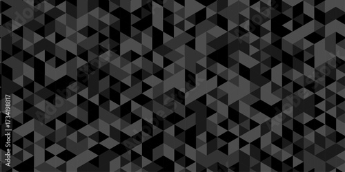 Abstract low polygon cubic black gray black vector poly triangle texture geometric pattern composed of triangular. geometric wall tile and metal cube background triangle wallpaper design.	