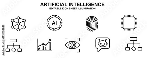 Artificial Intelligence Icons Exploring Machine Learning and Neural Networks