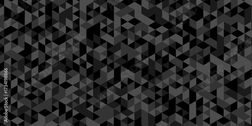 Abstract low polygon cubic black gray black vector poly triangle texture geometric pattern composed of triangular. geometric wall tile and metal cube background triangle wallpaper design.	