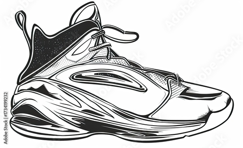 Athletic shoe High-top sneaker, contour design for lifestyle ads or sport posters